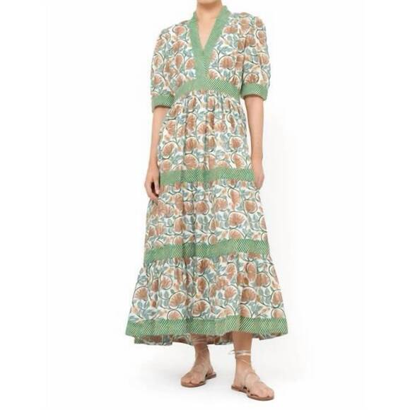 OLIPHANT Dresses & Skirts - NEW OLIPHANT v-neck cuffed short sleeve midi dress in montenegro green